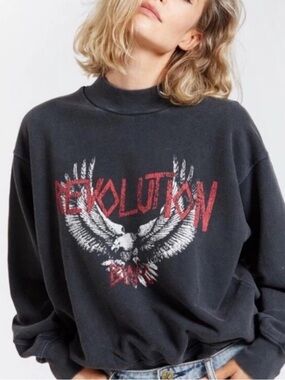 Anine Bing Cropped Revolution Long Sleeve Sweatshirt Size XS